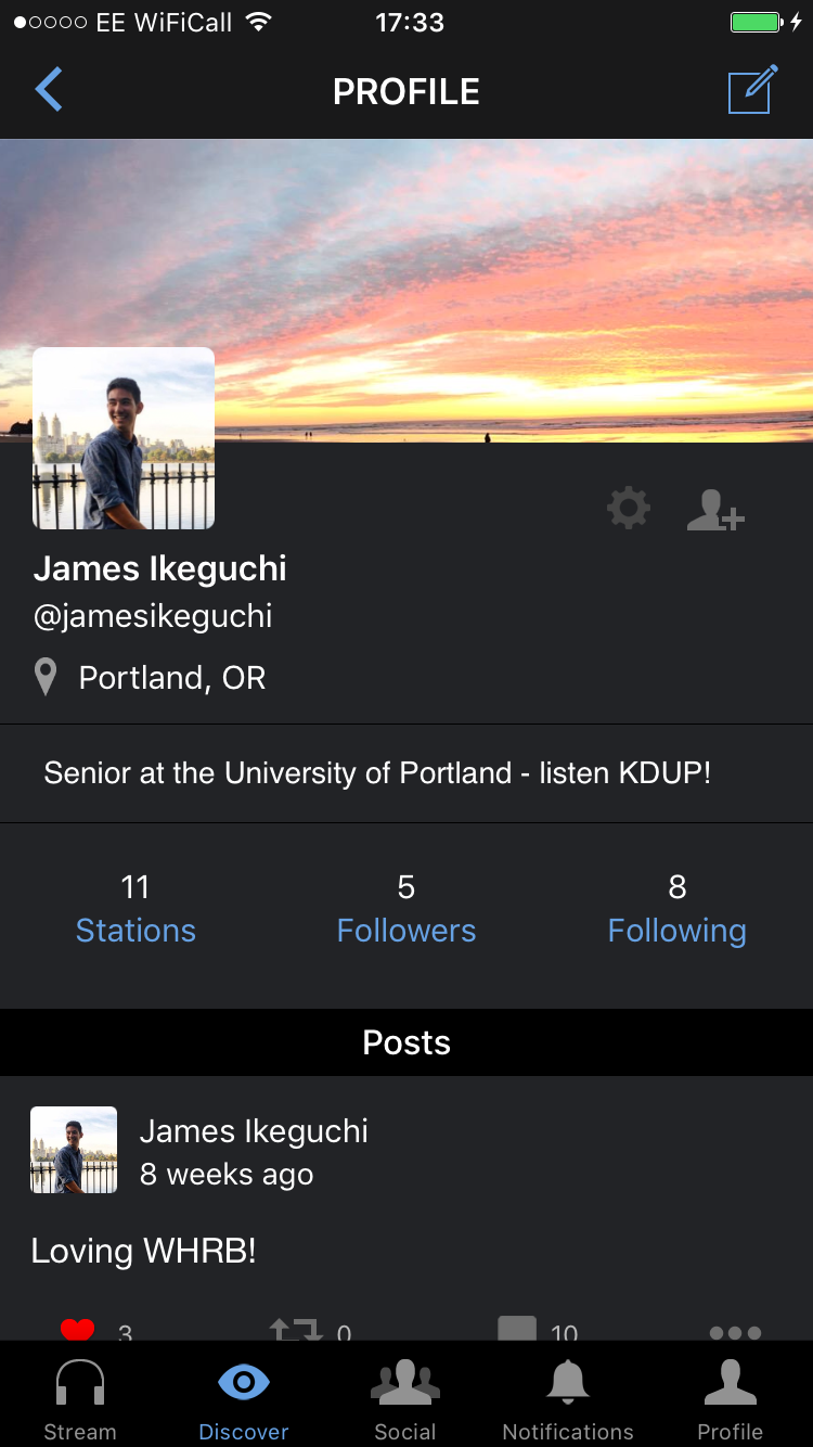 AudioDorm Profile Screen